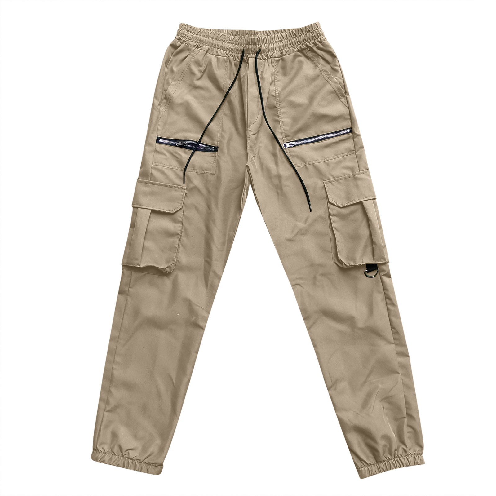thumbnail image 4 of Pantalones de trabajo de color liso con cremallera para hombre: bolsillos grandes, cordones en los tobillos, estilo informal holgado, para negocios/deporte, poliéster, diseño con cintura ajustable., 4 of 5